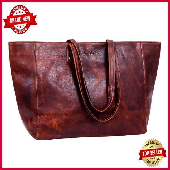 Handbags - Genuine Leather Tote Bag with Top Handle and Shoulder Strap, Medium Size